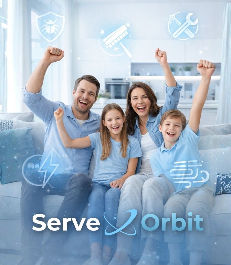 Happy American family in clean home